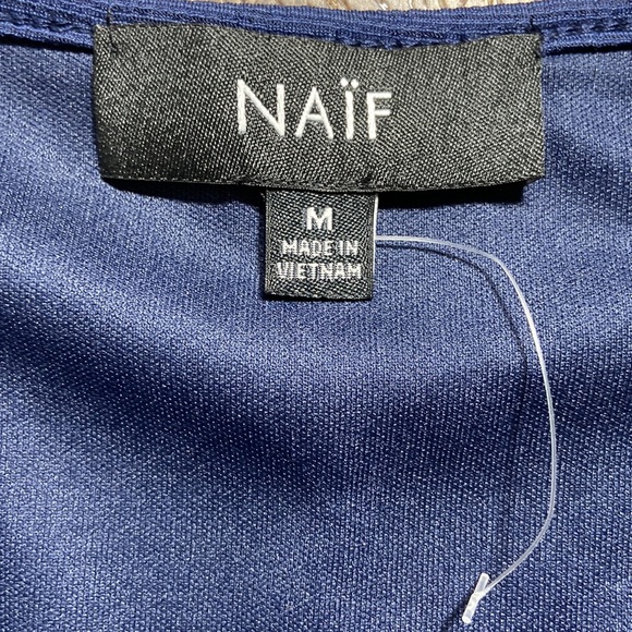 Naif Navy Blue Bell Sleeve Midi Swing Dress New Size M - Picture 3 of 9